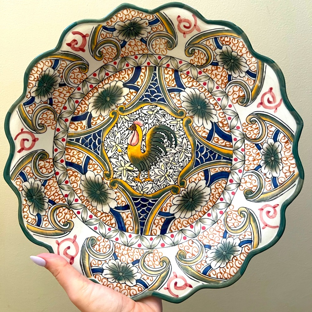 RARE THE GREAT WALL HAND PAINTED CERAMICS ROOSTER PLATE 12 3/4